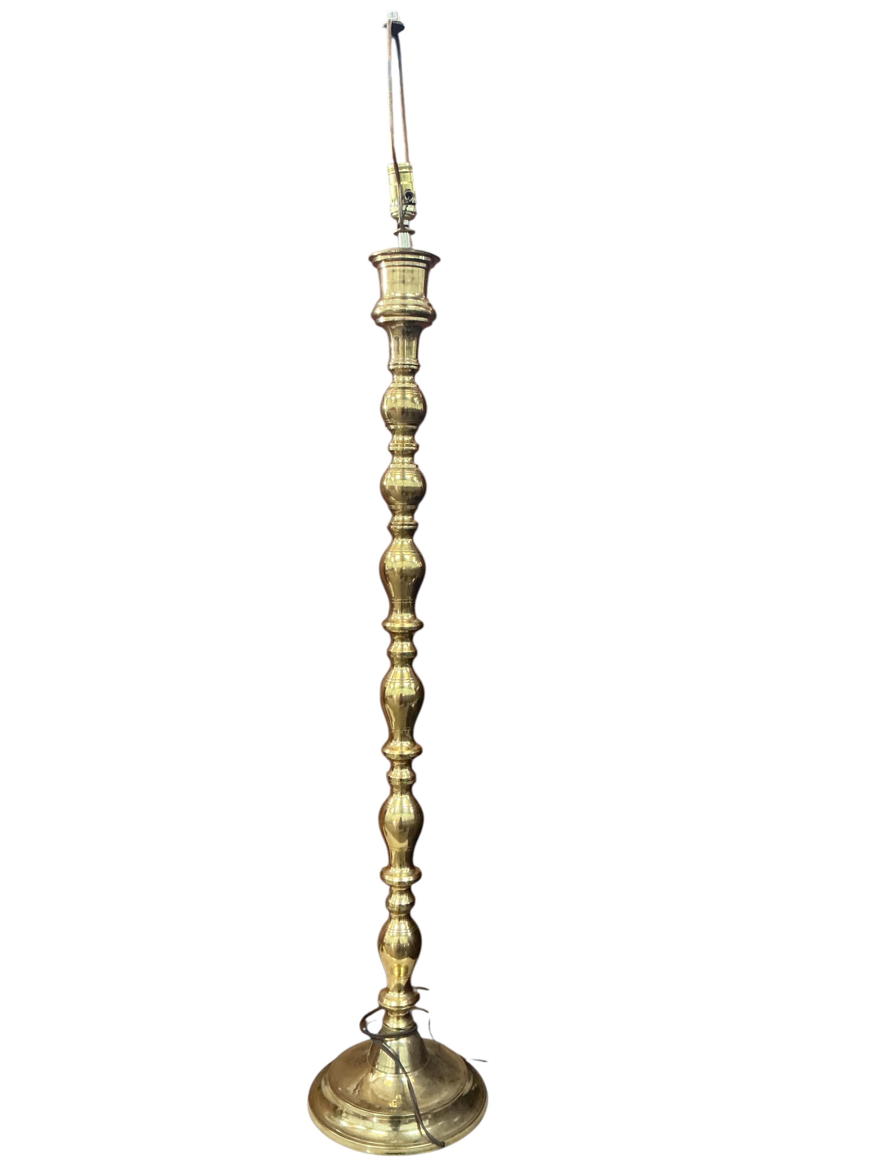 A brass standard lamp, height 114cm together with a small brass table lamp